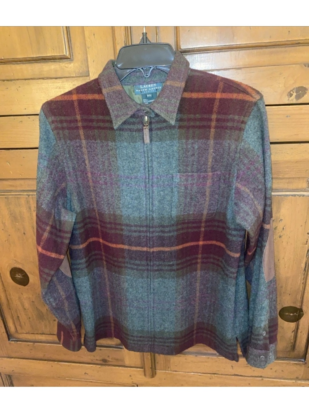 LAUREN Ralph Lauren Wool Tartan Plaid Jacket-Full Zip-Elbow Patches-Petite MED